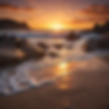 Vibrant Sunset over Coastline A vibrant sunset casting golden hues over a picturesque coastline.