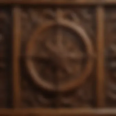 Intricate carvings on an antique oak cabinet