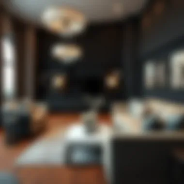 Beautifully arranged furniture in a living room featuring black and brown tones