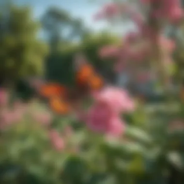 Butterflies enjoying a sunny garden filled with blossoms