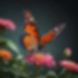 A vibrant butterfly perched on a flowering plant.