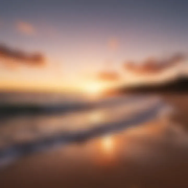 Sunset casting a golden glow on the tranquil beach