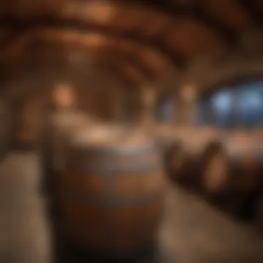 Wine barrel room with ambient lighting