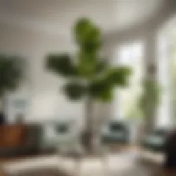 Lush green fiddle leaf fig plant elevating an elegant living room