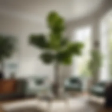 Lush green fiddle leaf fig plant elevating an elegant living room