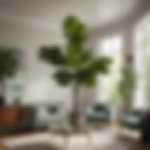 Lush green fiddle leaf fig plant elevating an elegant living room