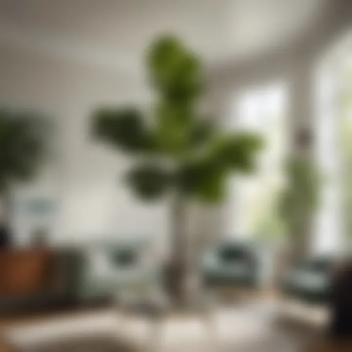 Lush green fiddle leaf fig plant elevating an elegant living room
