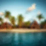 Luxurious beachside resort with palm trees