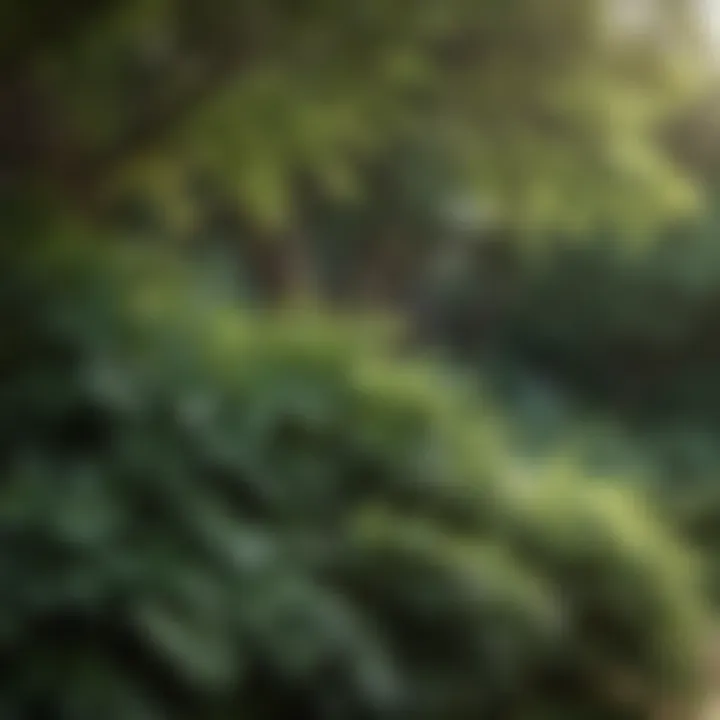 Diverse foliage textures of shade-loving bushes