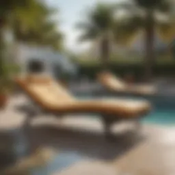 Elegant chaise lounge chairs by the poolside