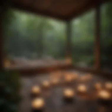 A tranquil meditation space adorned with candles and natural elements