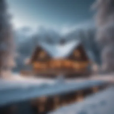 Serene Winter Retreat A tranquil winter retreat surrounded by snow-covered trees.
