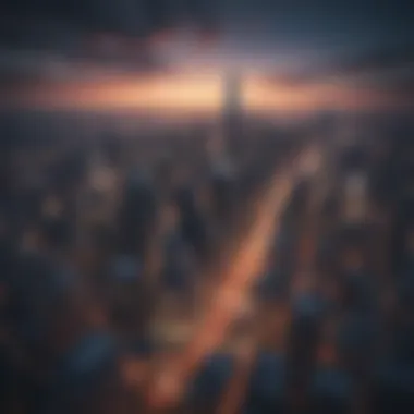 Dynamic Cityscape Adventure Aerial view of a bustling city skyline