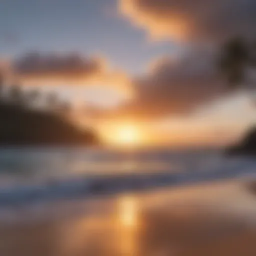 Scenic view of a beach at sunset in Hawaii