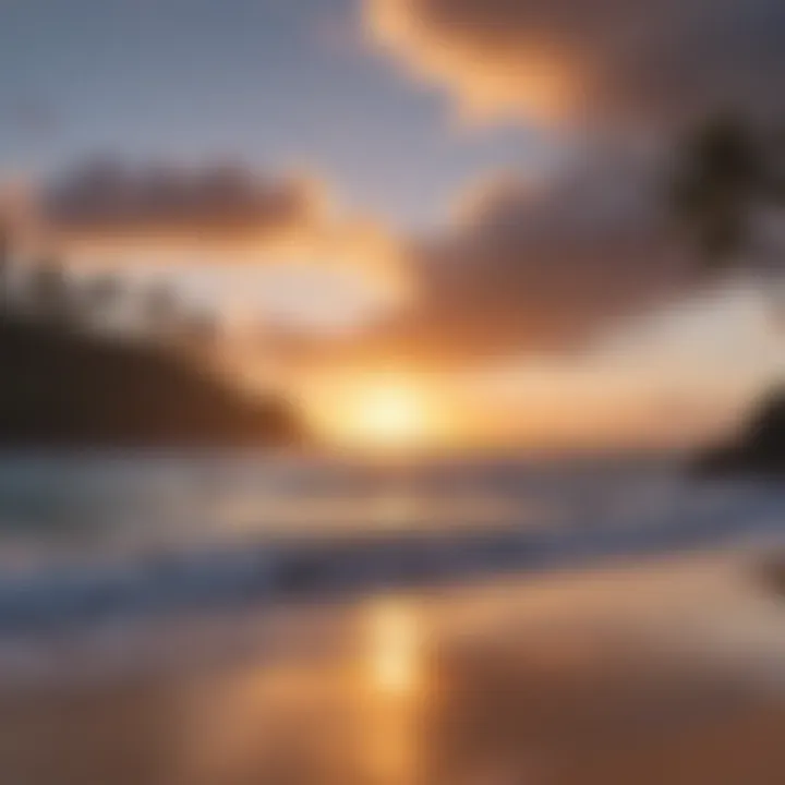 Scenic view of a beach at sunset in Hawaii