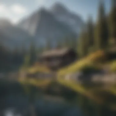 Tranquil Mountain Getaway Relaxing mountain retreat with a lake in the foreground
