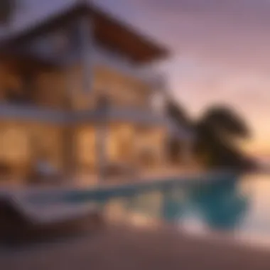 Serene beachfront villa at sunset