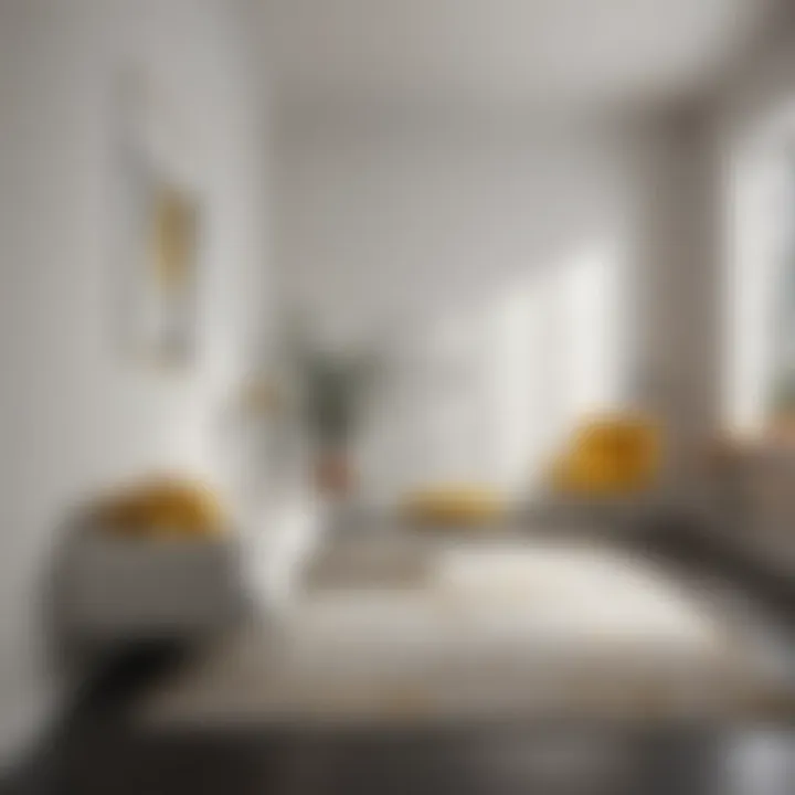 Minimalist white with pops of mustard accents