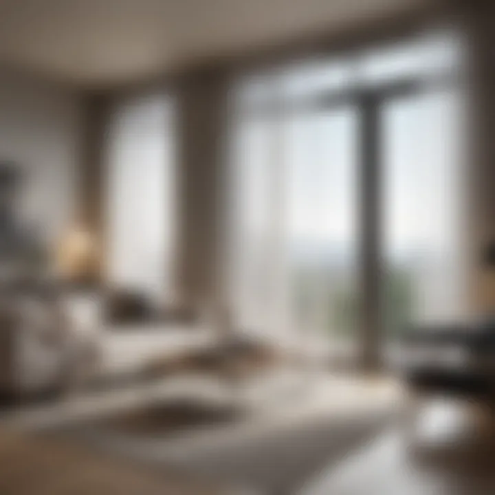 Light-filtering sheer curtains in a modern living space
