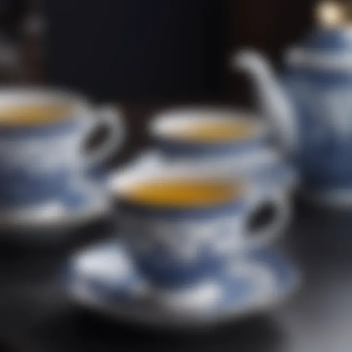 Elegant Blue and White Teacup Set with Delicate Patterns