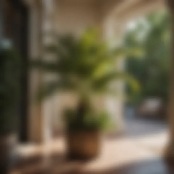 Tropical palm tree in a shaded front porch