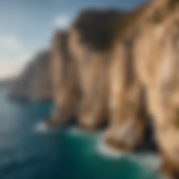 Breathtaking landscape of rugged cliffs in Milos with azure Mediterranean Sea