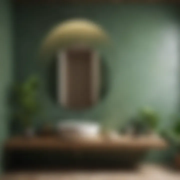 A tranquil bathroom space adorned with earthy green hues and minimalist decor