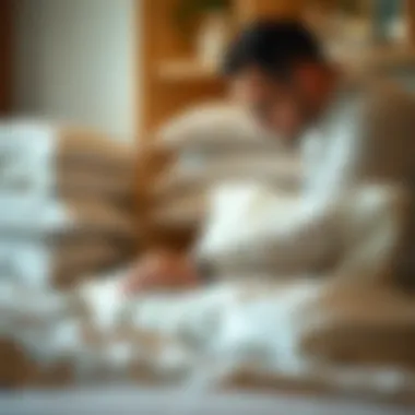 Meticulous Selection of Bedding Materials Person selecting bedding materials with care