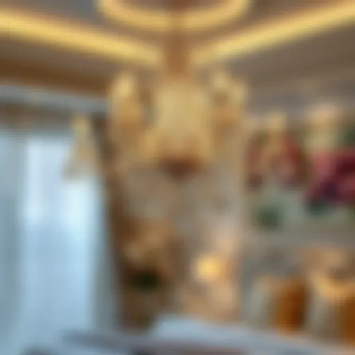 Elegant chandelier featuring crystals enhancing bedroom decor