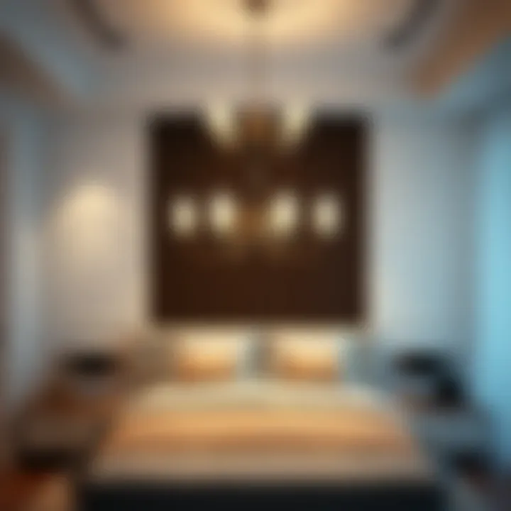 Modern chandelier in a minimalist bedroom setting