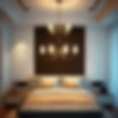 Modern Chandelier in Minimalist Bedroom Modern chandelier in a minimalist bedroom setting