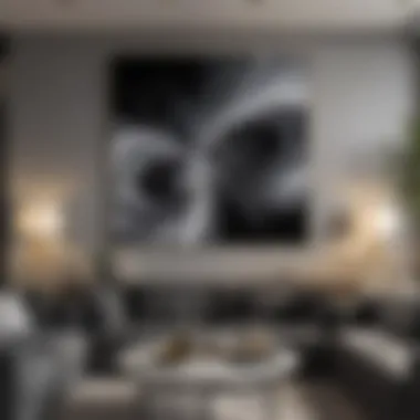 Chic black and grey abstract art on wall in modern living room