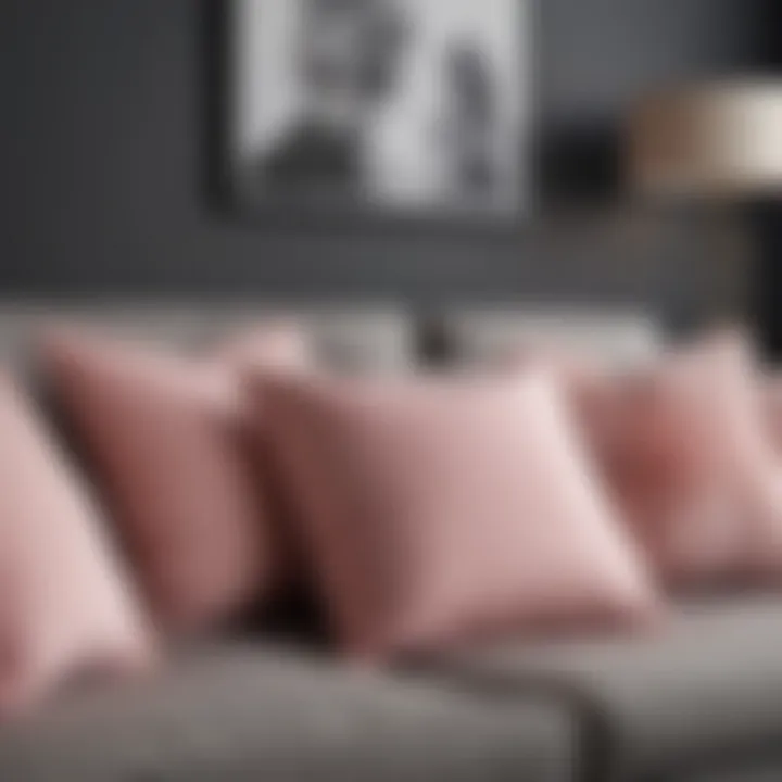 Chic Light Pink Throw Pillows on Modern Grey Sofa