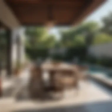 Chic Outdoor Dining Space by the Swimming Pool Chic Outdoor Dining Space Adjacent to Swimming Pool