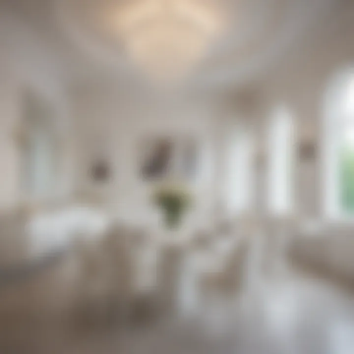 Chic White Dining Area with Artistic Lighting