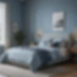 A serene bedroom painted in soft blue tones that evoke calmness and tranquility.