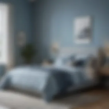 A serene bedroom painted in soft blue tones that evoke calmness and tranquility.