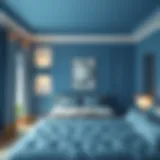 Serene Blue Bedroom Atmosphere A serene blue bedroom with soft lighting