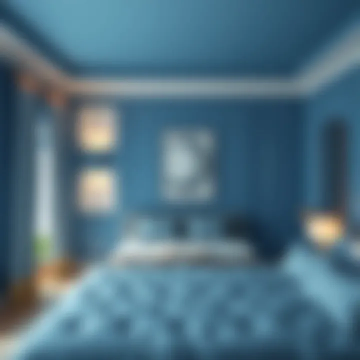 Serene Blue Bedroom Atmosphere A serene blue bedroom with soft lighting