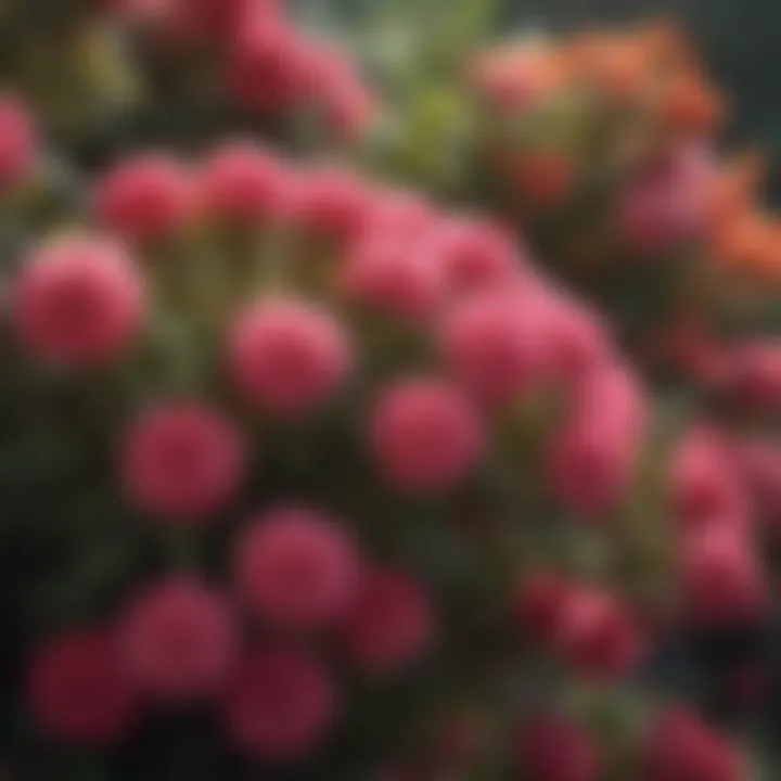 Close-up of colorful flowers on a blooming shrub