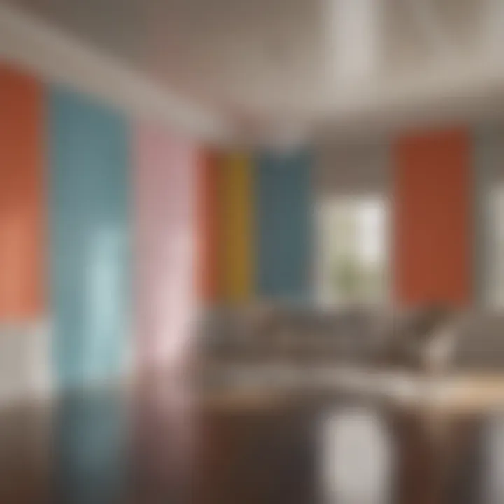 Interior space showcasing color application from large paint samples.