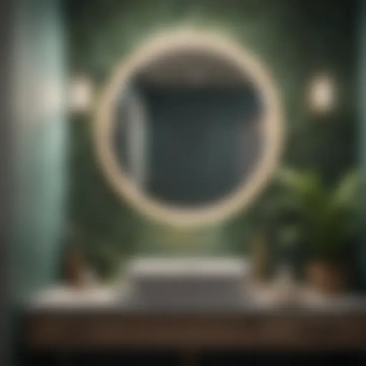 Completed small bathroom with stylish wallpaper