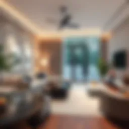 A modern living room showcasing sleek furniture and elegant decor