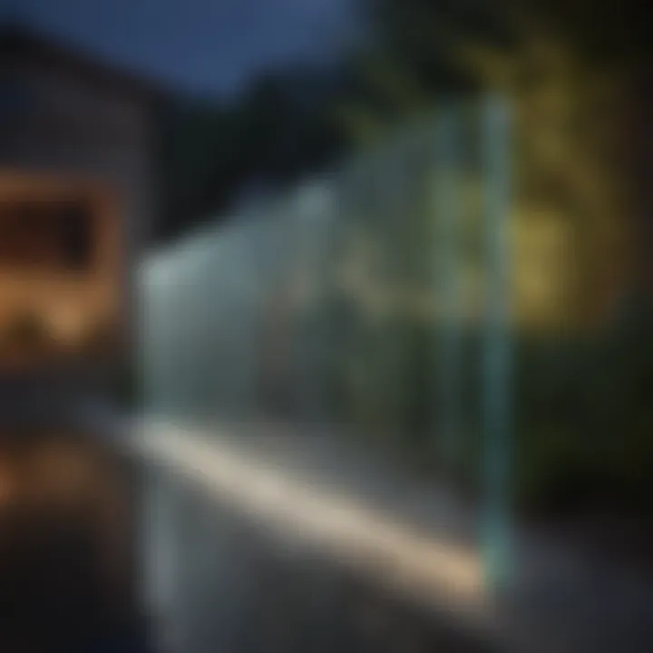 Contemporary glass fence with water feature reflection