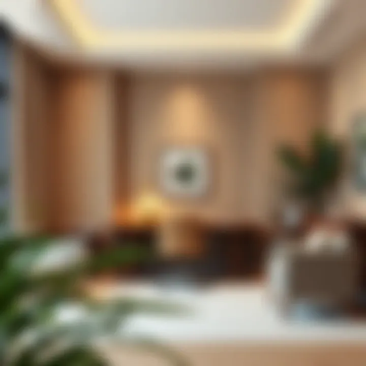 Elegant Office Decor in Neutral Tones Elegant office decor showcasing a blend of neutral tones and greenery