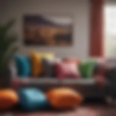 Vibrant Accessories Colorful cushions and throws enhancing living room aesthetics.