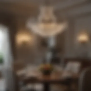 Luminous Elegance Crystal chandelier casting a soft glow over a sophisticated dining table