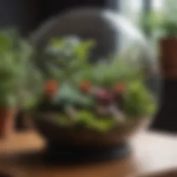 An elegant terrarium showcasing a variety of unique plant species