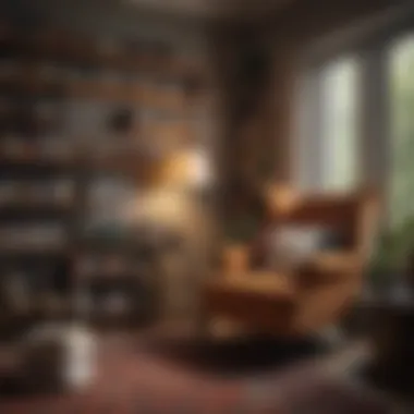 Inviting Reading Nook for Literary Escapes A cozy reading nook with a plush armchair and a stack of classic novels