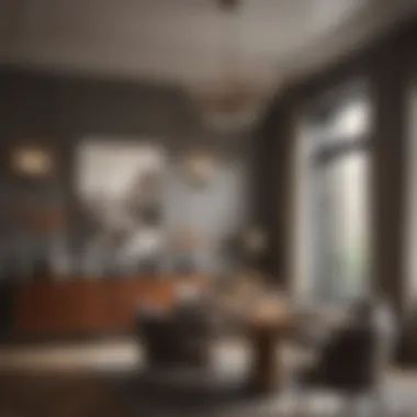 An elegant dining area featuring brown and gray decor elements.